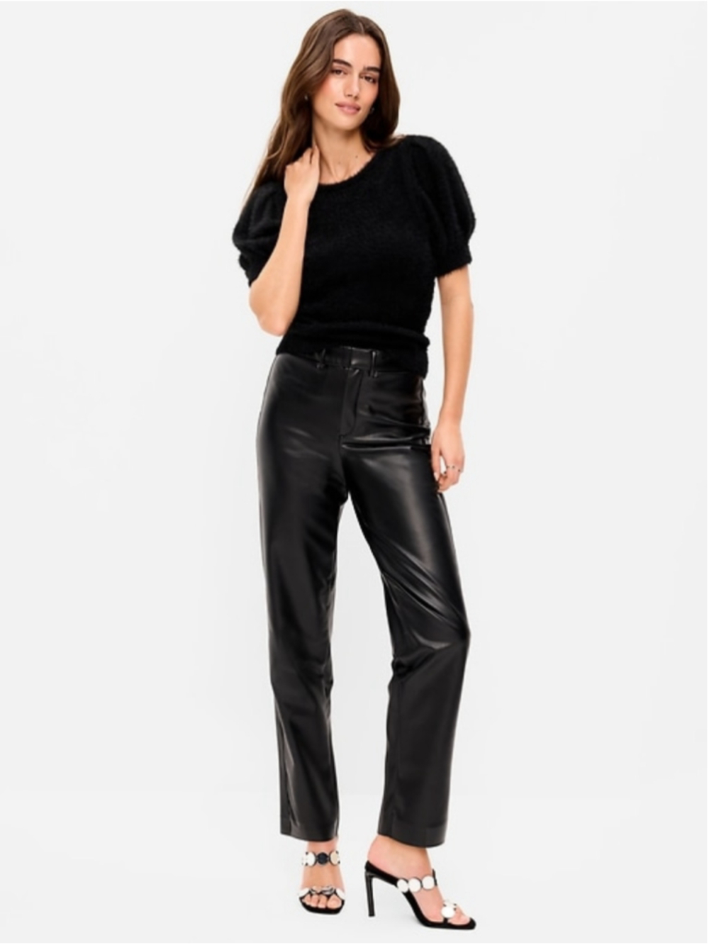 Old Navy High Rise Pixie Straight Faux Leather Black Ankle Pants Size 14 NWT $50